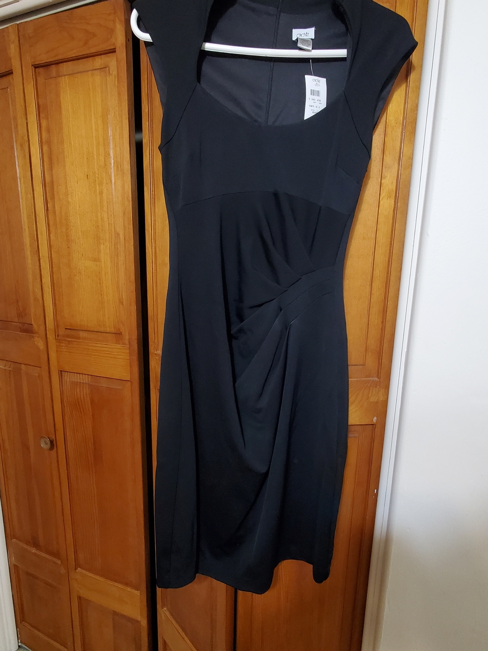 Cache Black Midi Sheath Dress with Draped Waist